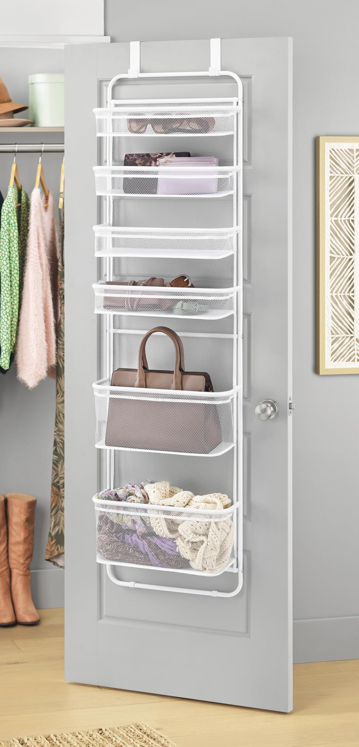 Whitmor over the door organizer with six shelves ideal for pantry storage.