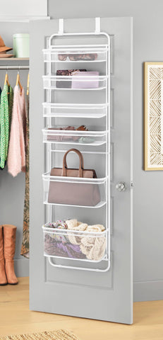 Whitmor over the door organizer with six shelves ideal for pantry storage.