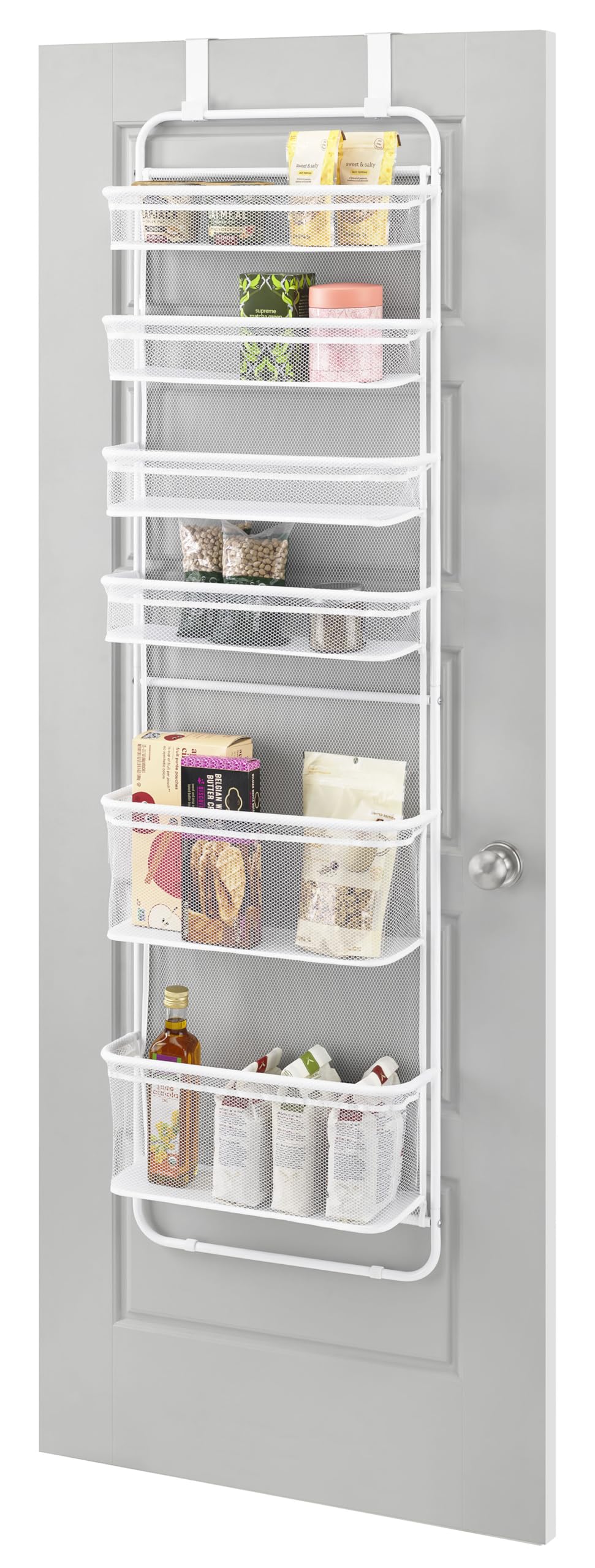 Whitmor organizer features a mesh back protecting doors while items stay visible.