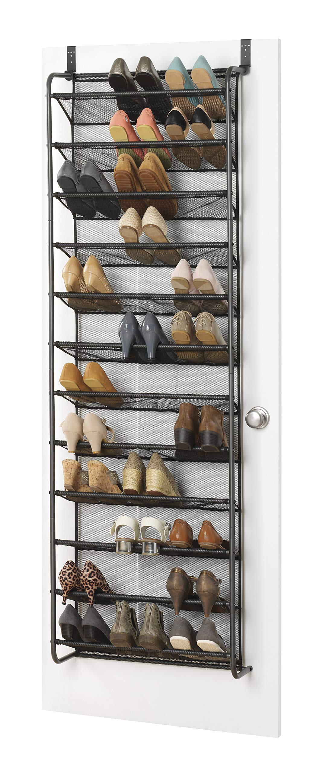 Whitmor over-the-door shoe organizer displaying 36 pairs for quick access and clutter-free closet.