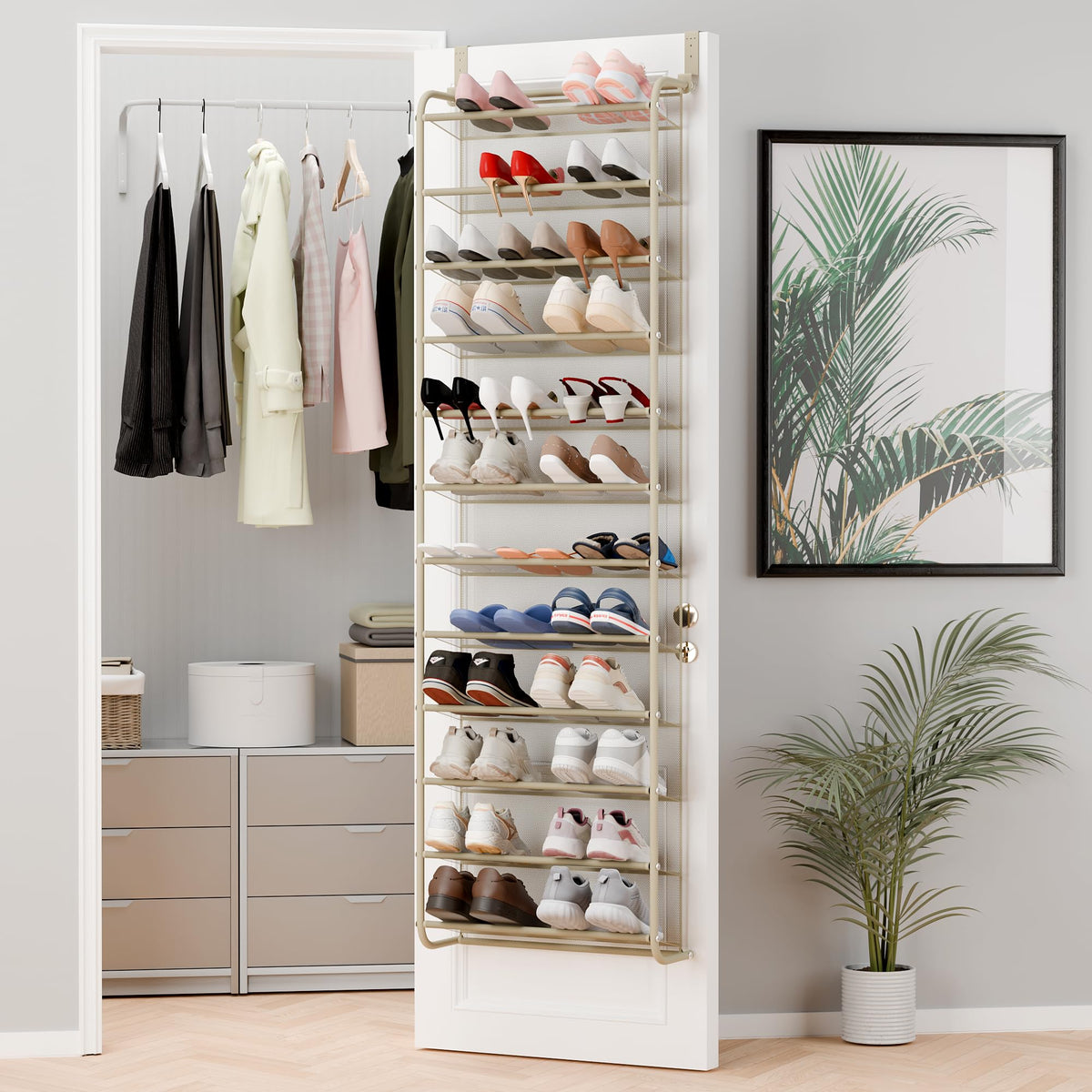 Whitmor over-the-door shoe organizer front view showing 36-pair capacity for easy closet access.