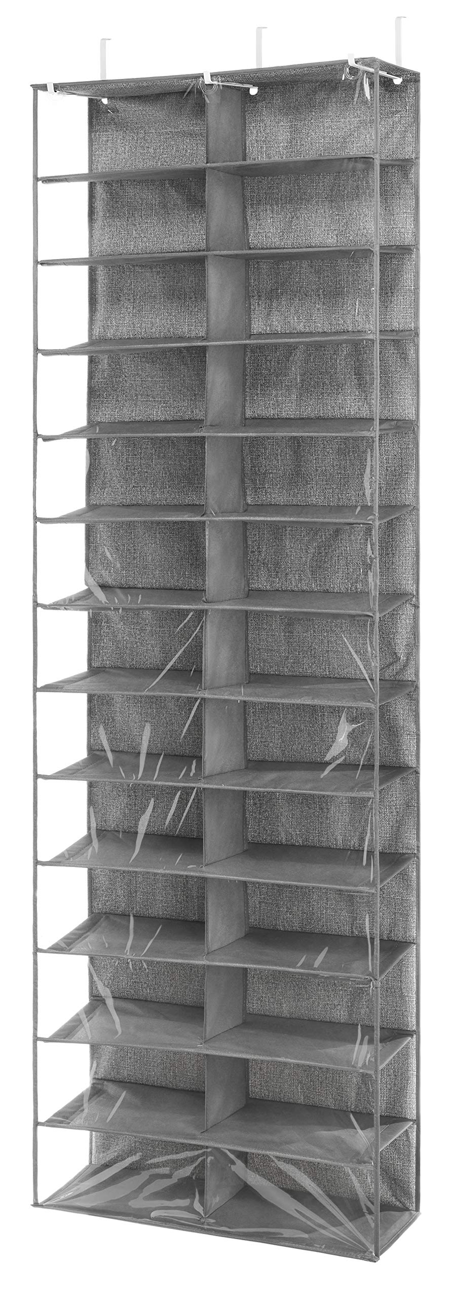 Whitmor over-the-door shoe organizer with crosshatch gray keeps shoes visible and accessible.