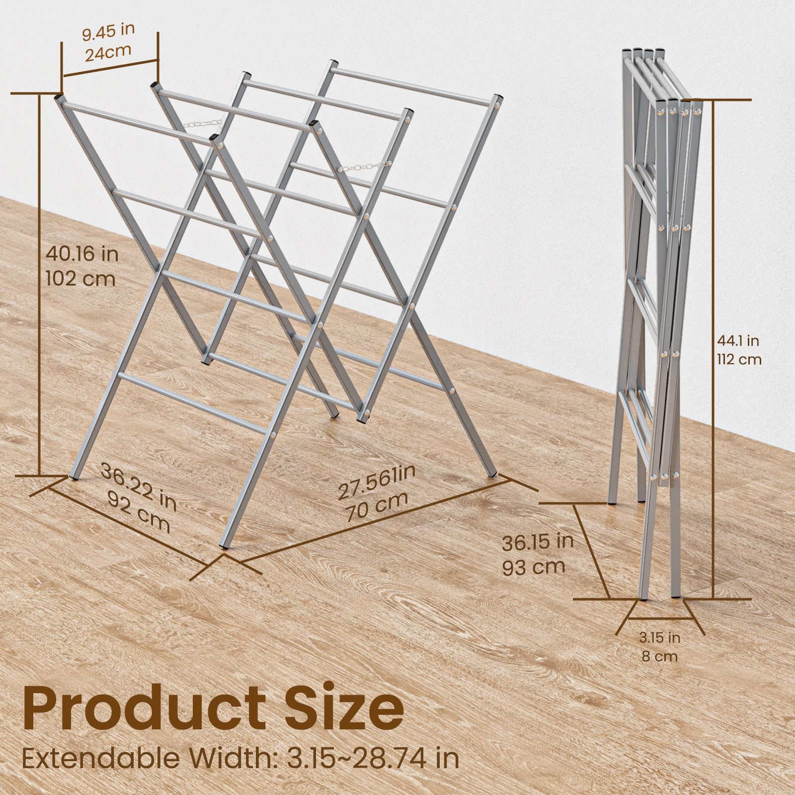 Whitmor oversized drying rack dimensions highlighted for generous airflow