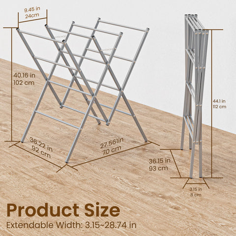 Whitmor oversized drying rack dimensions highlighted for generous airflow