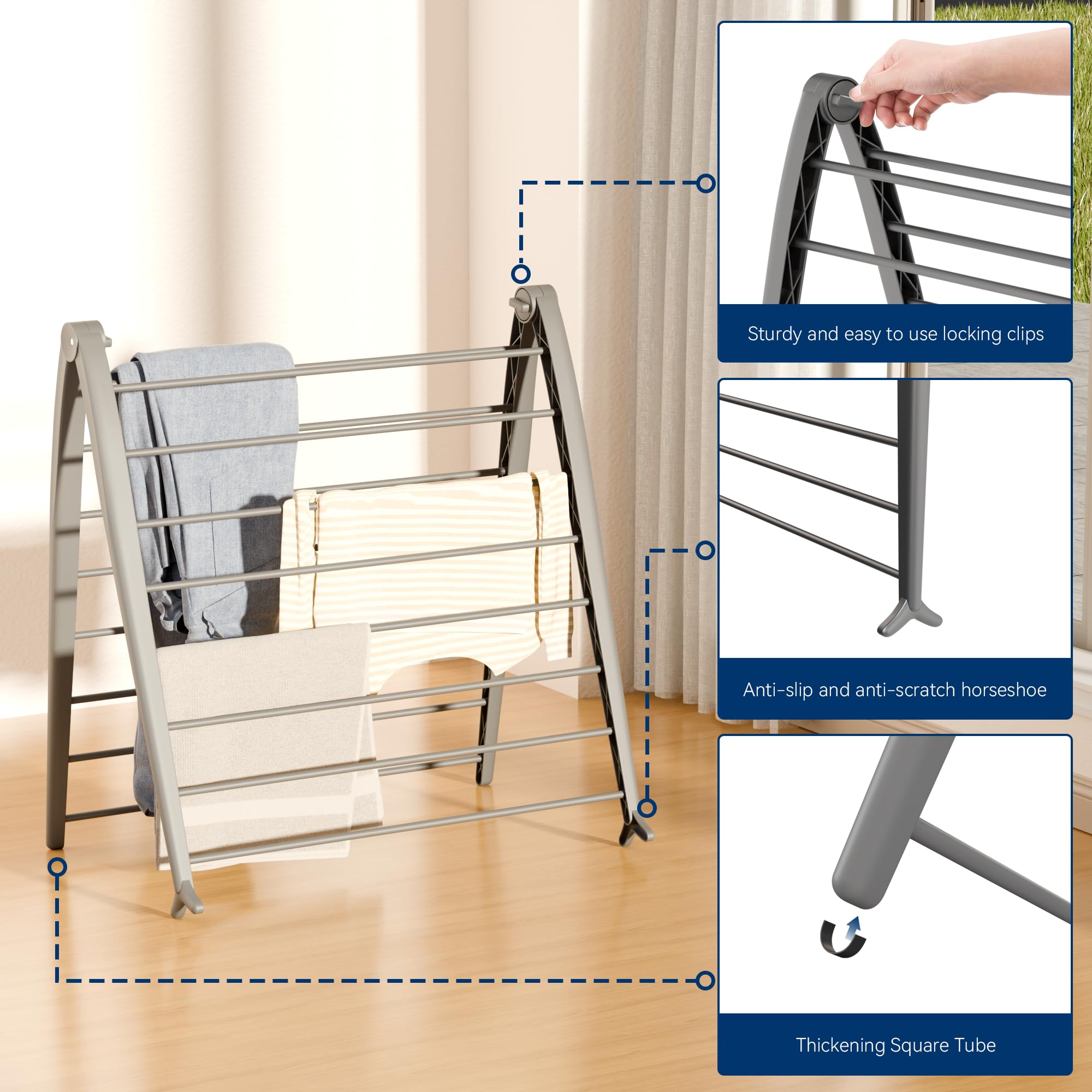 Whitmor Spacemaker folding-drying-rack durable resin frame resists rust and wear