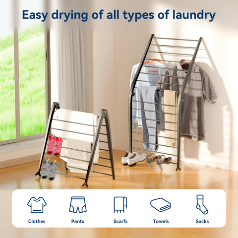 Whitmor Spacemaker rack leaning against wall for easy laundry setup