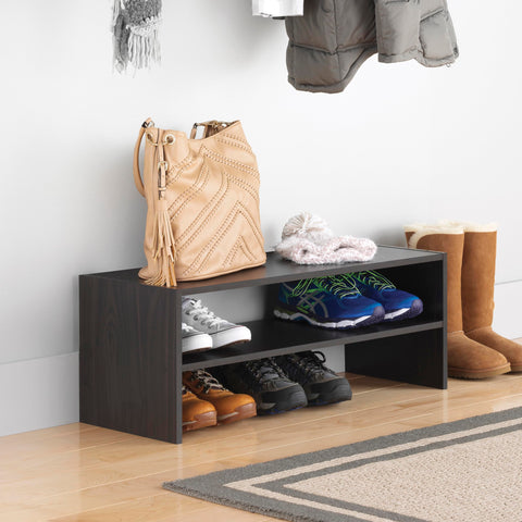 Whitmor Stackable Shoe Shelf assembly with included tools for quick setup.