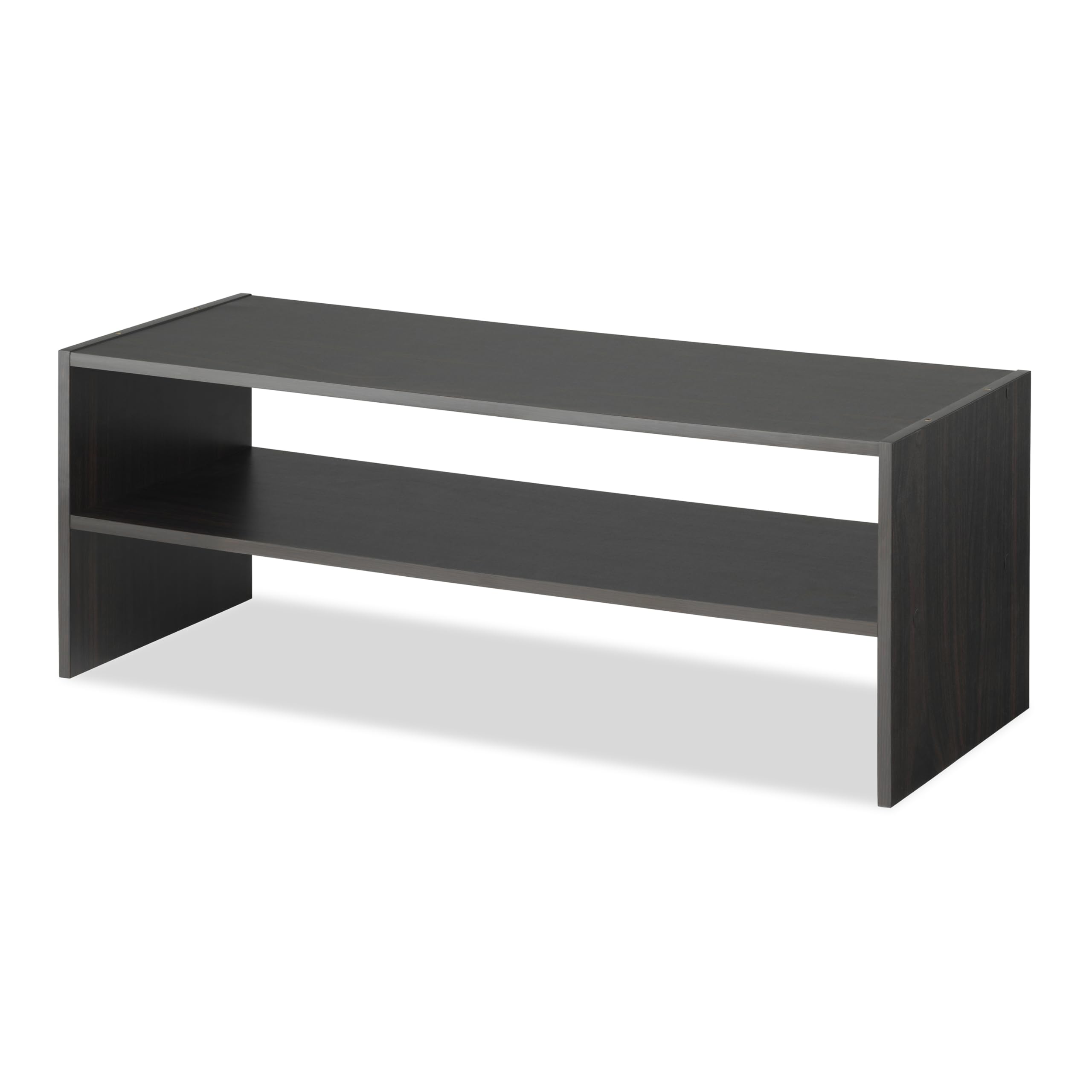 Whitmor Stackable Shoe Shelf veneer close-up highlighting durable finish.