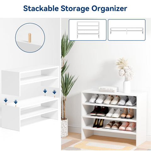Whitmor stackable shoe rack front view in white finish.