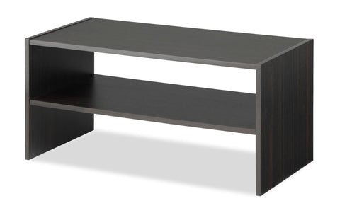 Whitmor wood stackable 2-shelf shoe rack side view fits narrow spaces.