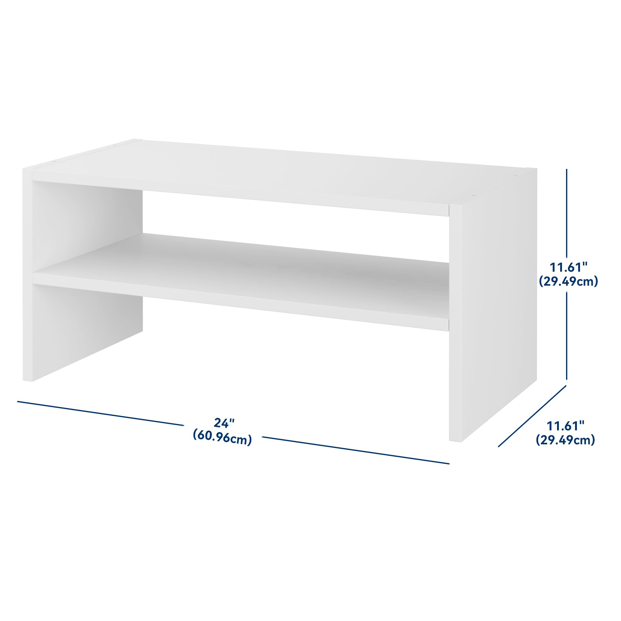 Whitmor Wood Stackable Shoe Rack dimensions demonstrate compact closet fit.