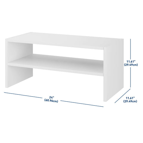 Whitmor Wood Stackable Shoe Rack dimensions demonstrate compact closet fit.