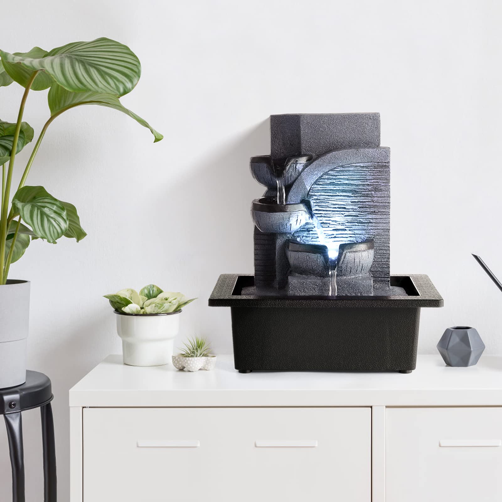 WICHEMI waterfall fountain with quiet pump suits office use.