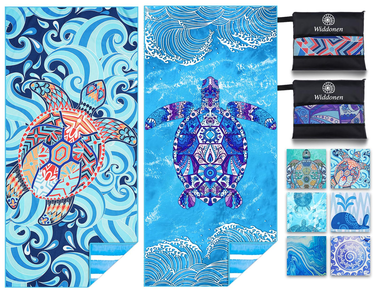 Widdonen microfiber beach towel folded compact for travel convenience.