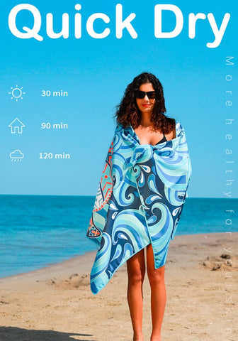 Widdonen extra-large towel provides full coverage with reduced sand contact.