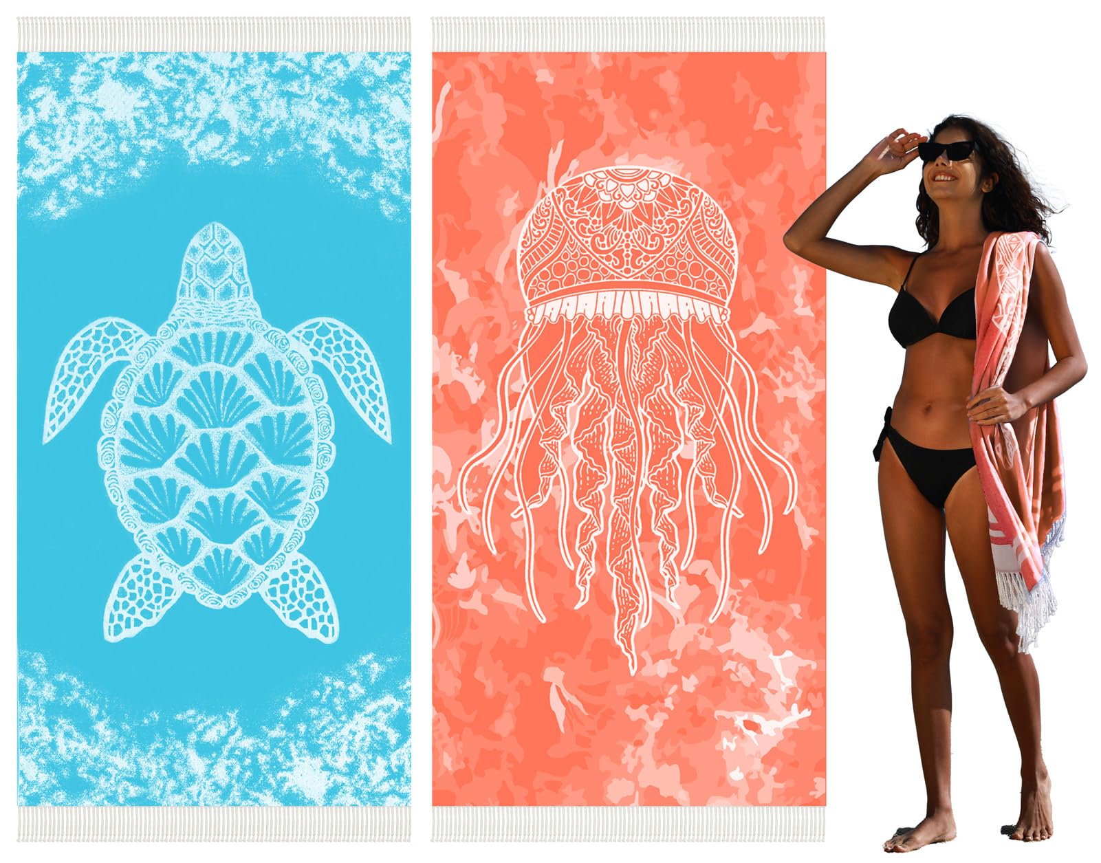 Widdonen Turkish beach towel oversized 36x79 draped over a lounge for full-body coverage.