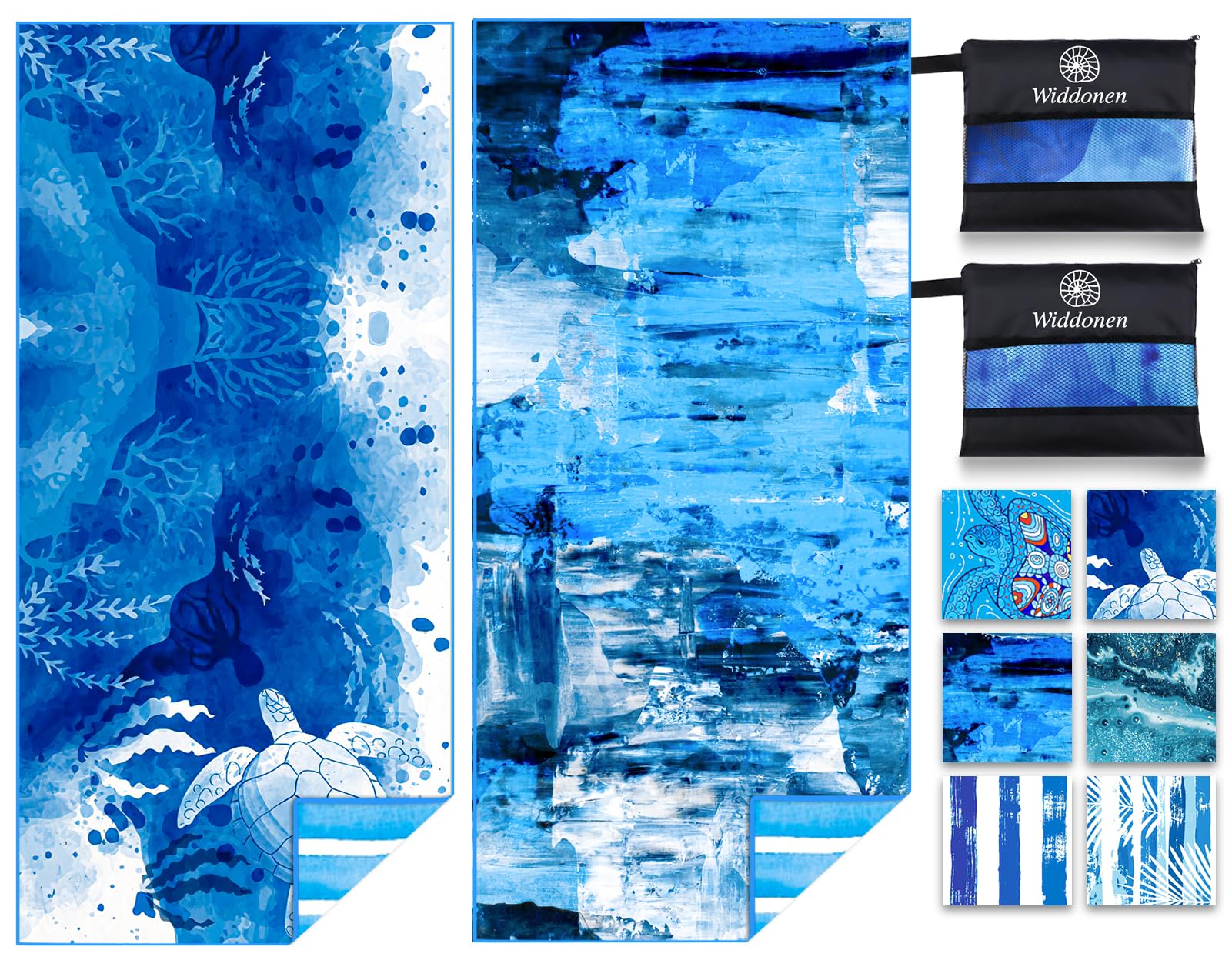 Widdonen two-pack microfiber beach towels with sand-free surface for easy beach days