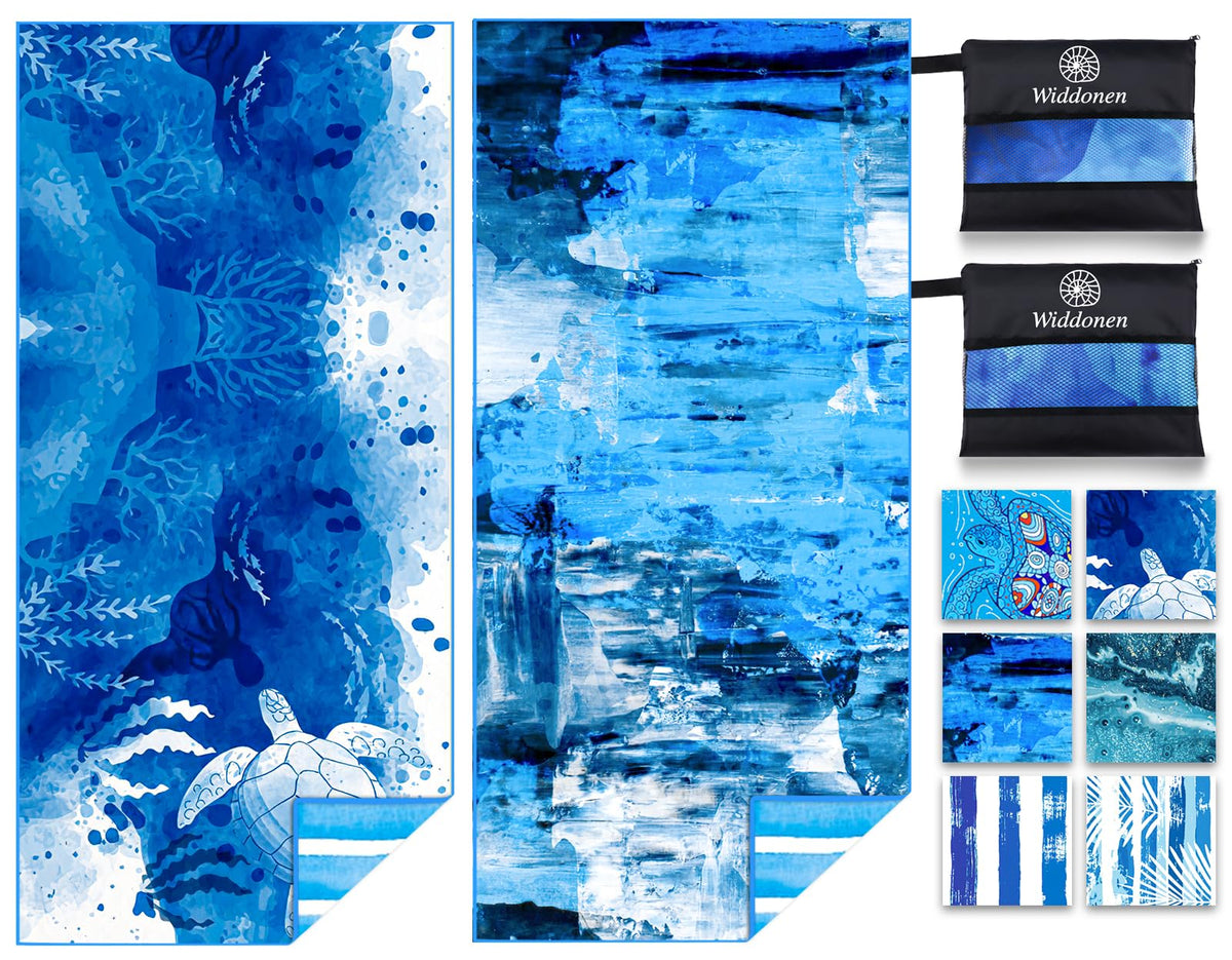 Widdonen two-pack microfiber beach towels with sand-free surface for easy beach days