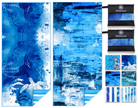 Widdonen two-pack microfiber beach towels with sand-free surface for easy beach days