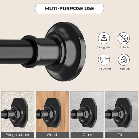 Widyana no-drill installation option secures rod without wall damage.