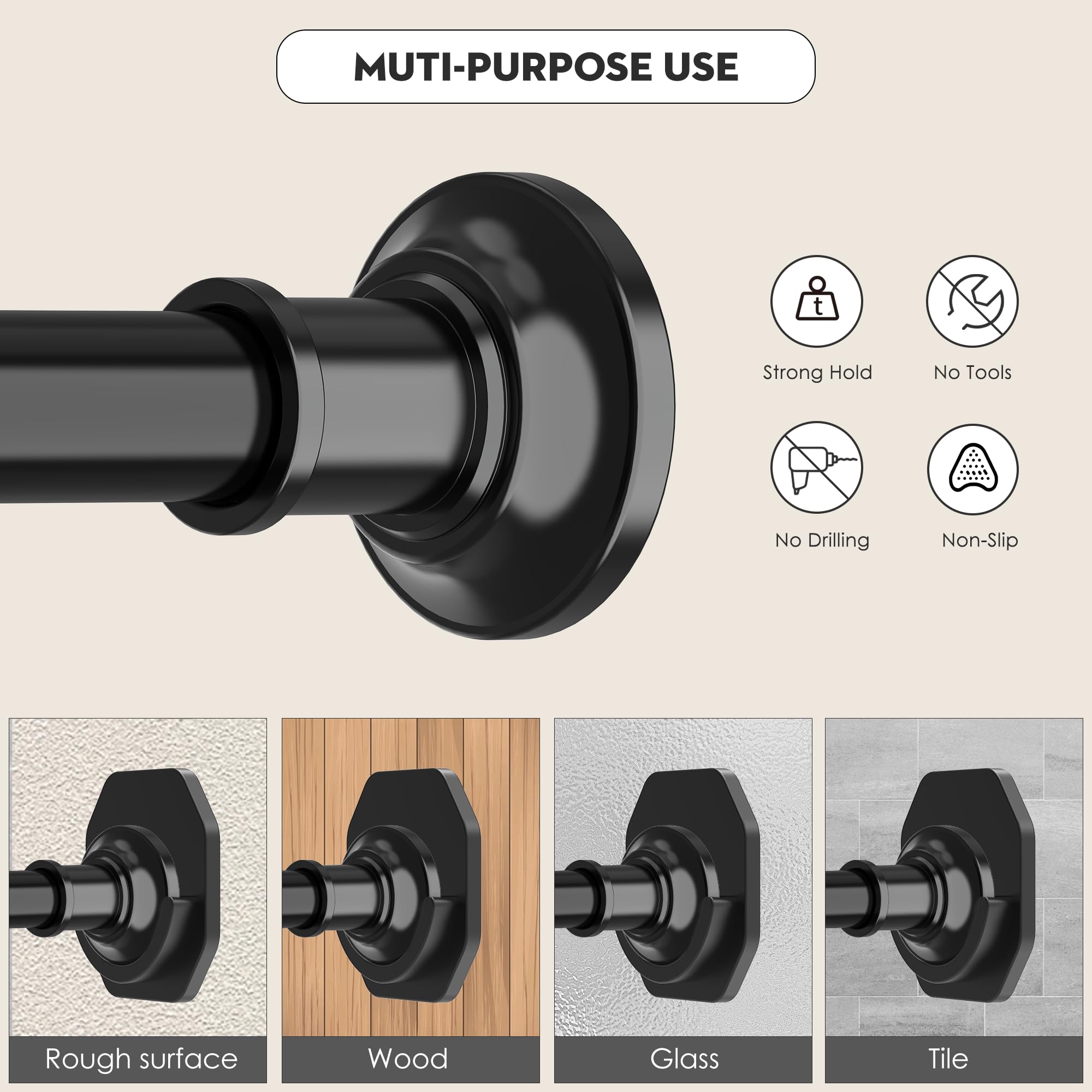 Widiyana stainless steel curtain rod resists rust for outdoors and bathrooms.