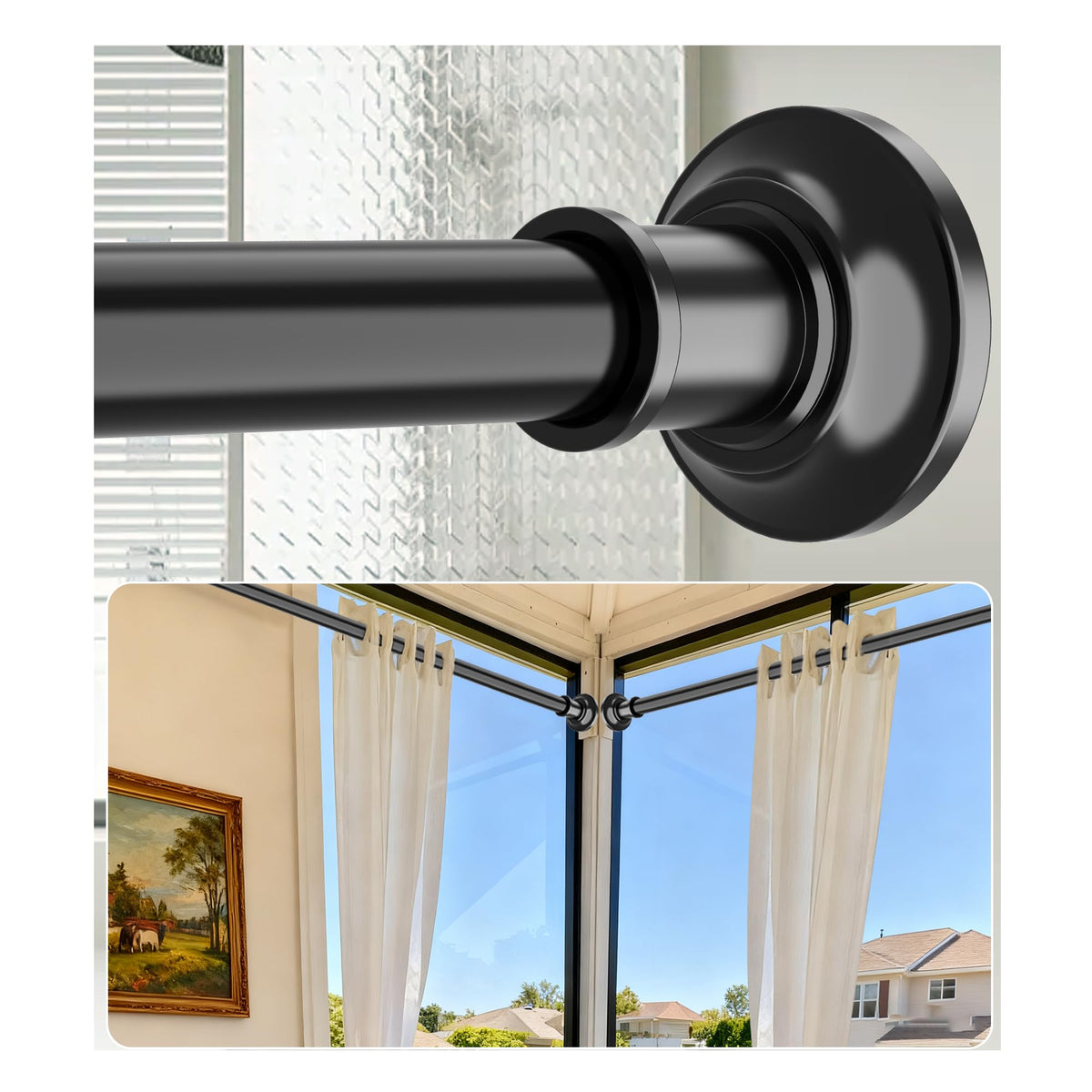 Widiyana tension curtain rod 43-131 inch extended for versatile window setups.