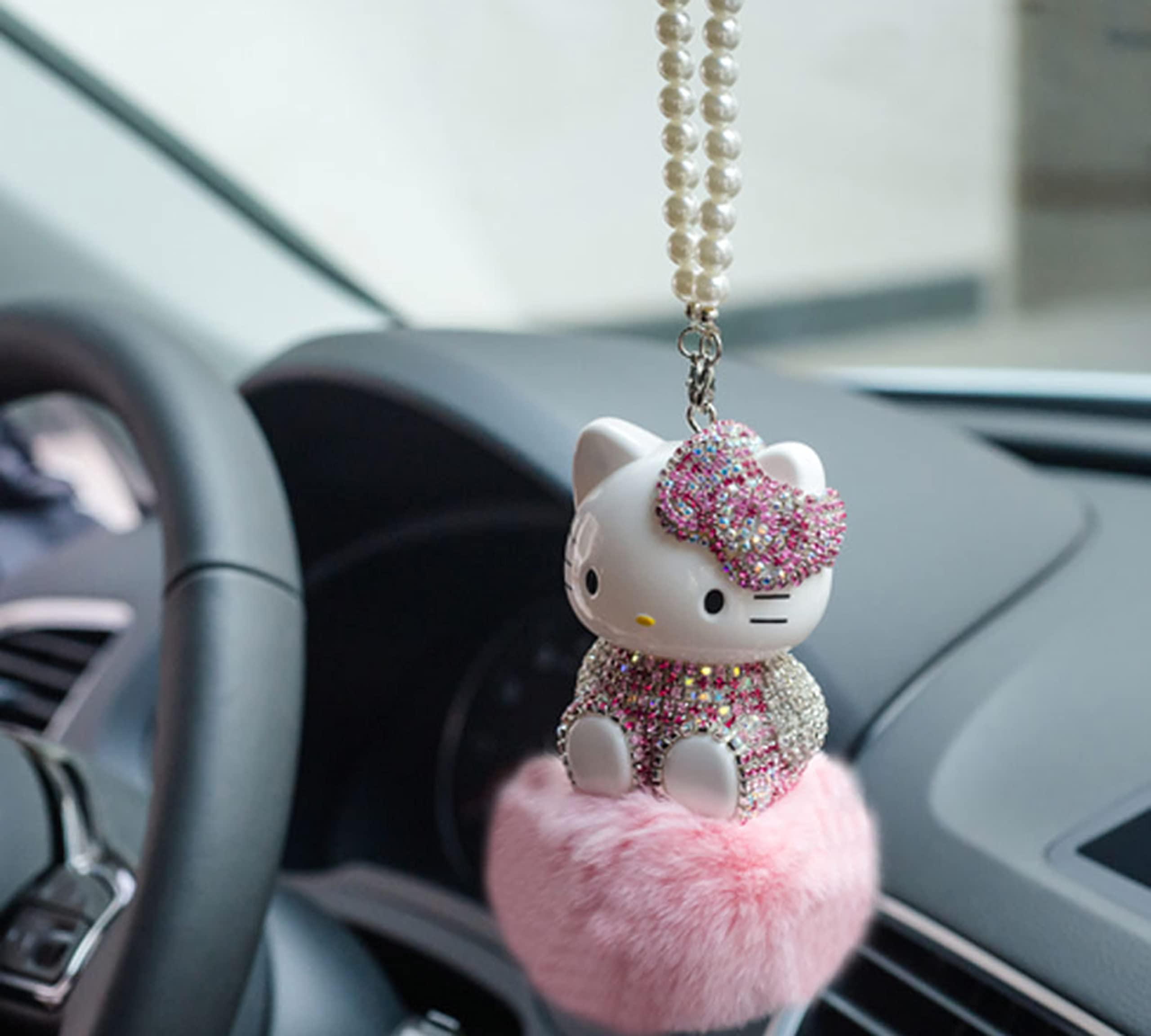 WIEEZN cute mirror charms with plush ball elevate car style and mood.