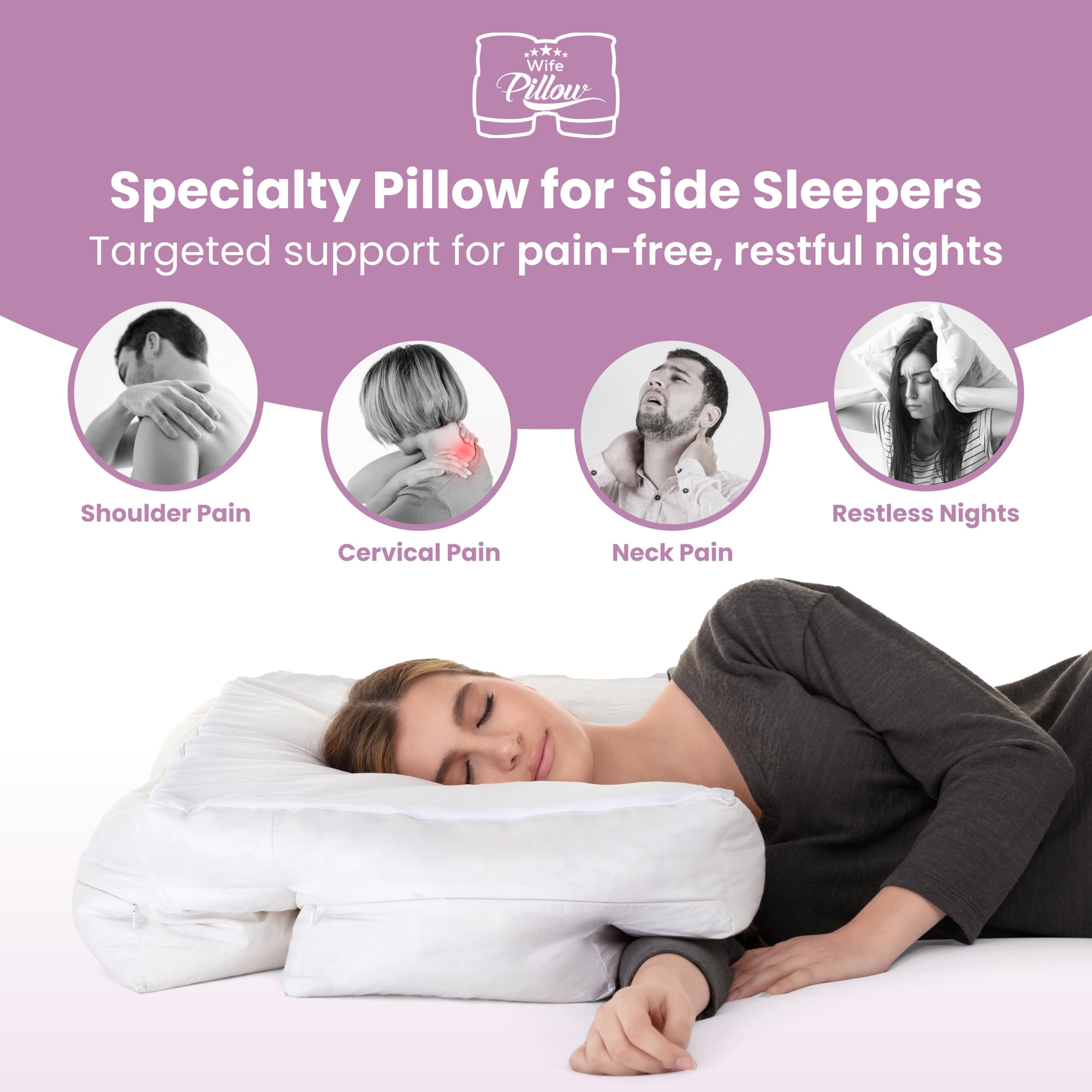 Wife Pillow down-alternative fill stays lofted and supportive overnight.