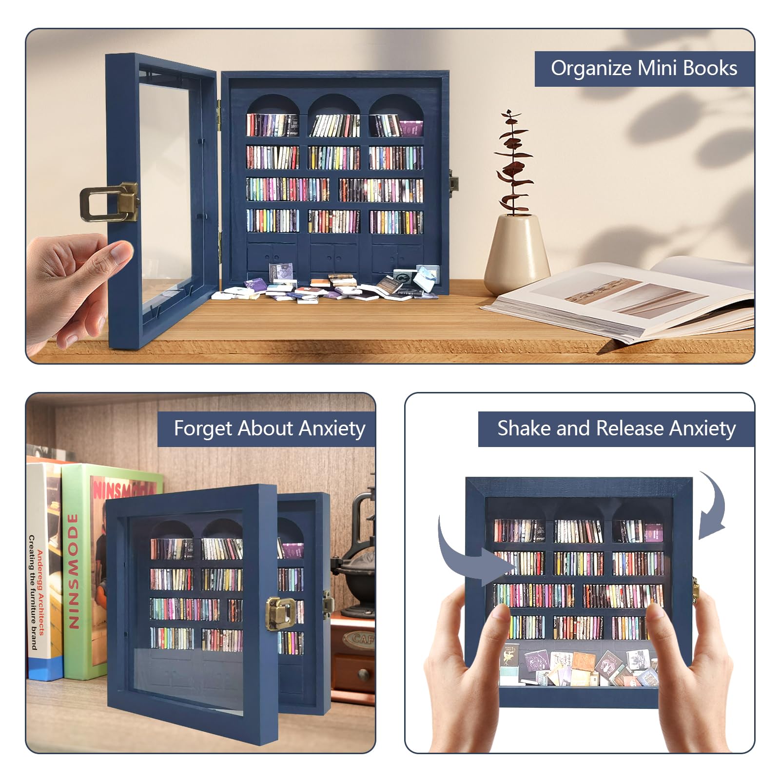 WifePro Anxiety Bookshelf rocking mechanism, interactive stress-relief moment on your desk