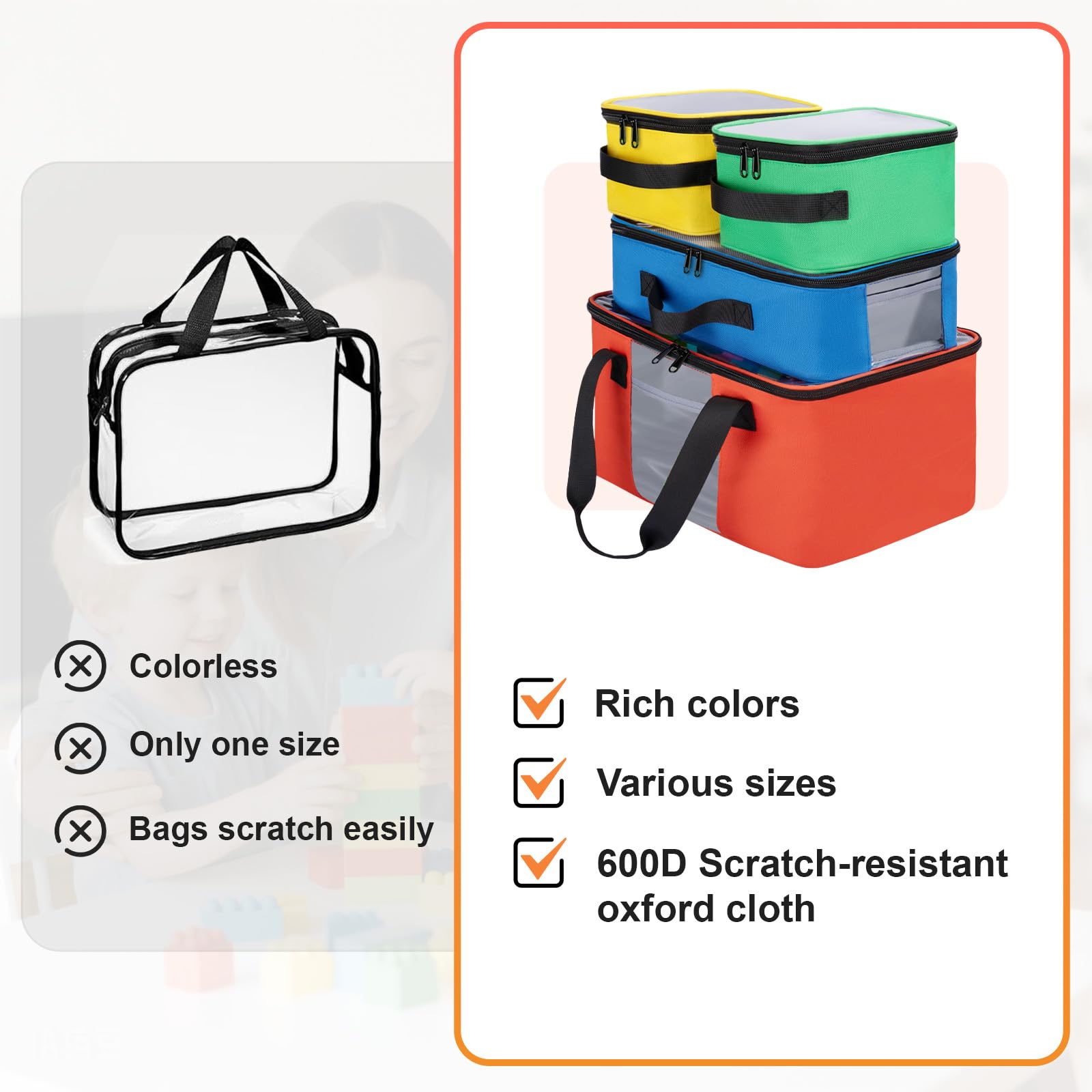 Wigojoy bags with mesh pockets keep small pieces visible.