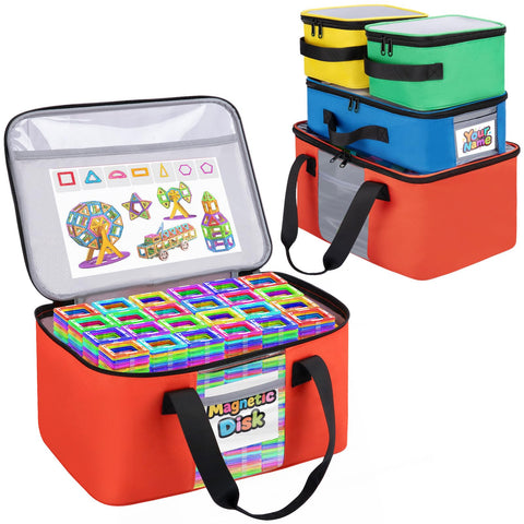 Wigojoy magnetic tiles bag with top flap for quick toy access.