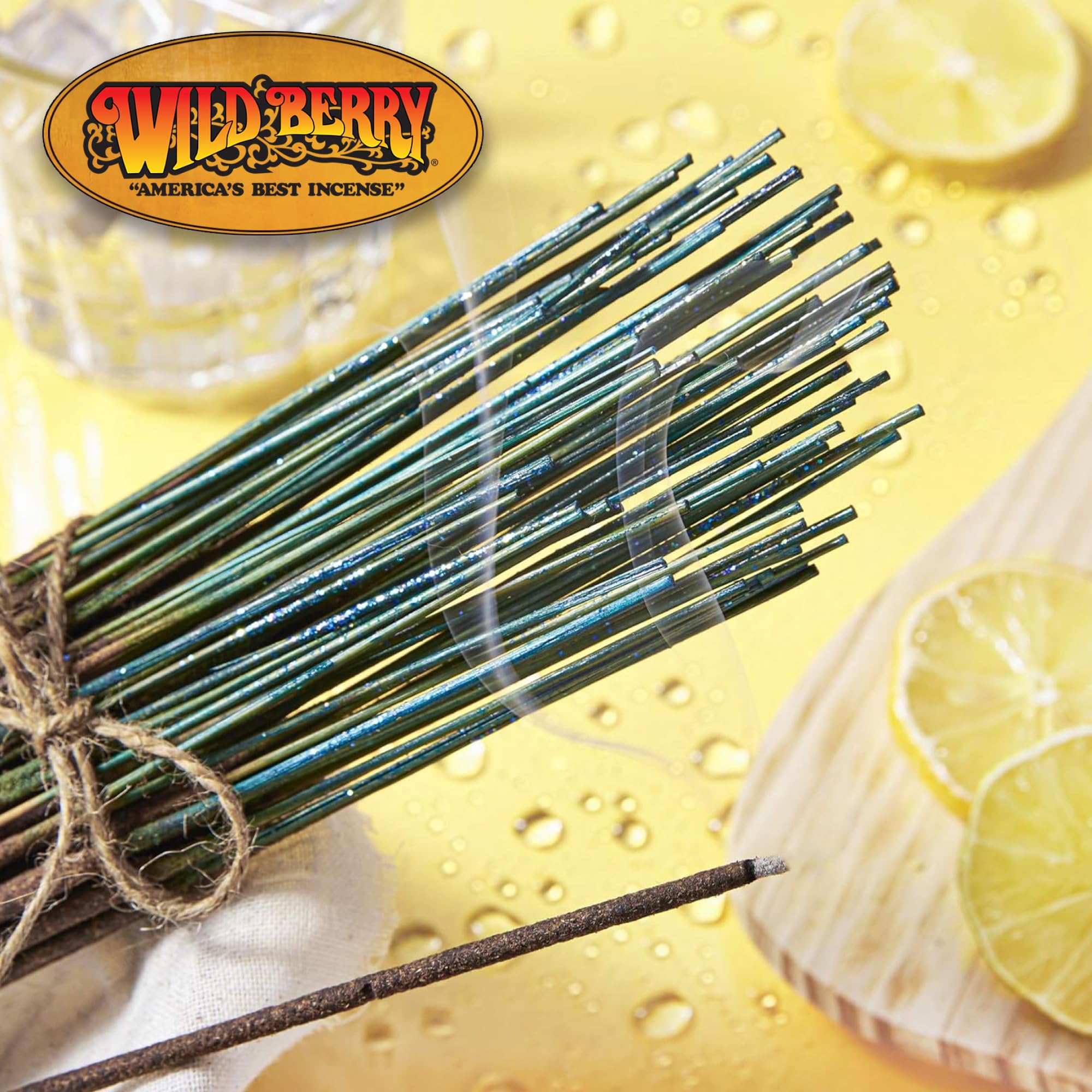 Close-up of Wild Berry Fizzy Pop incense sticks enveloped in citrus fragrance.
