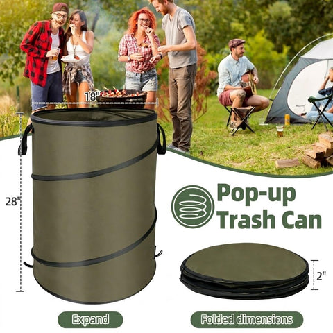 Willbetoper camping trash can with ring support keeps open and upright during use.
