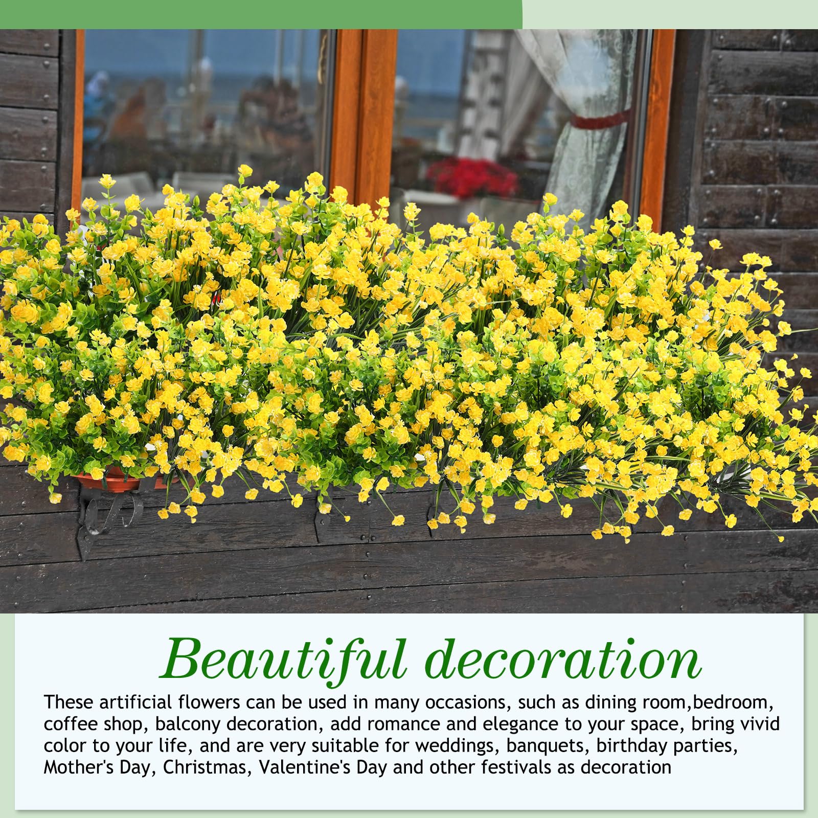 WILLBOND porch and window decor with yellow faux flowers for inviting entry