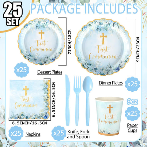 Willinglong blue First Communion plates 7-inch for kid-friendly serving and coordinated look
