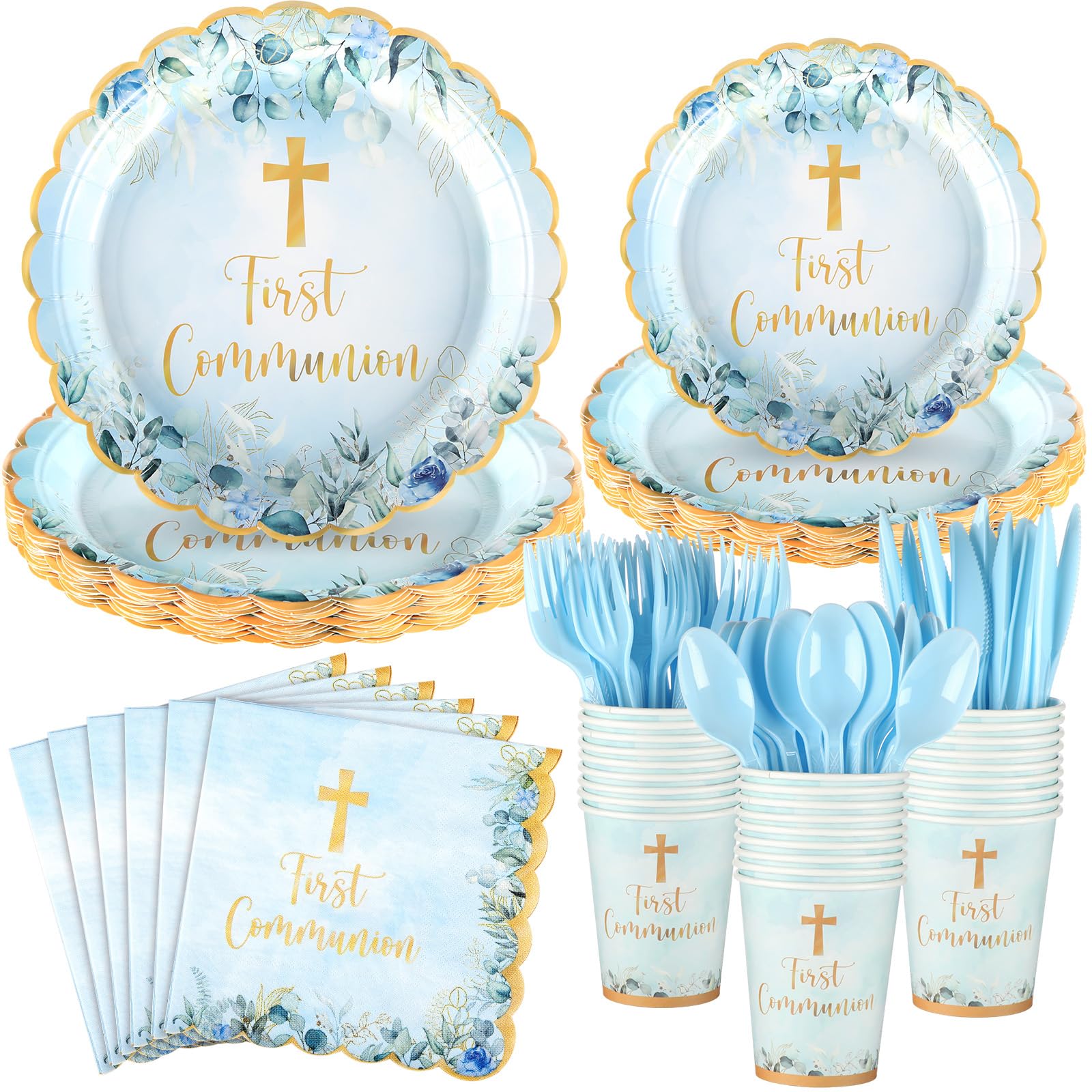 Willinglong blue First Communion plates 9-inch for ceremonial dining and easy cleanup