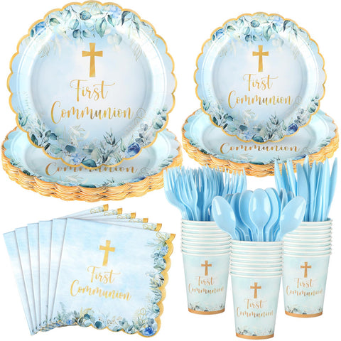Willinglong blue First Communion plates 9-inch for ceremonial dining and easy cleanup