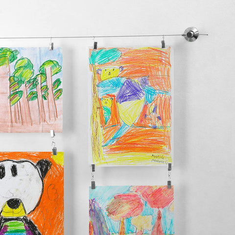 Willow & Eva art display with 10ft steel cable for flexible wall art hanging.