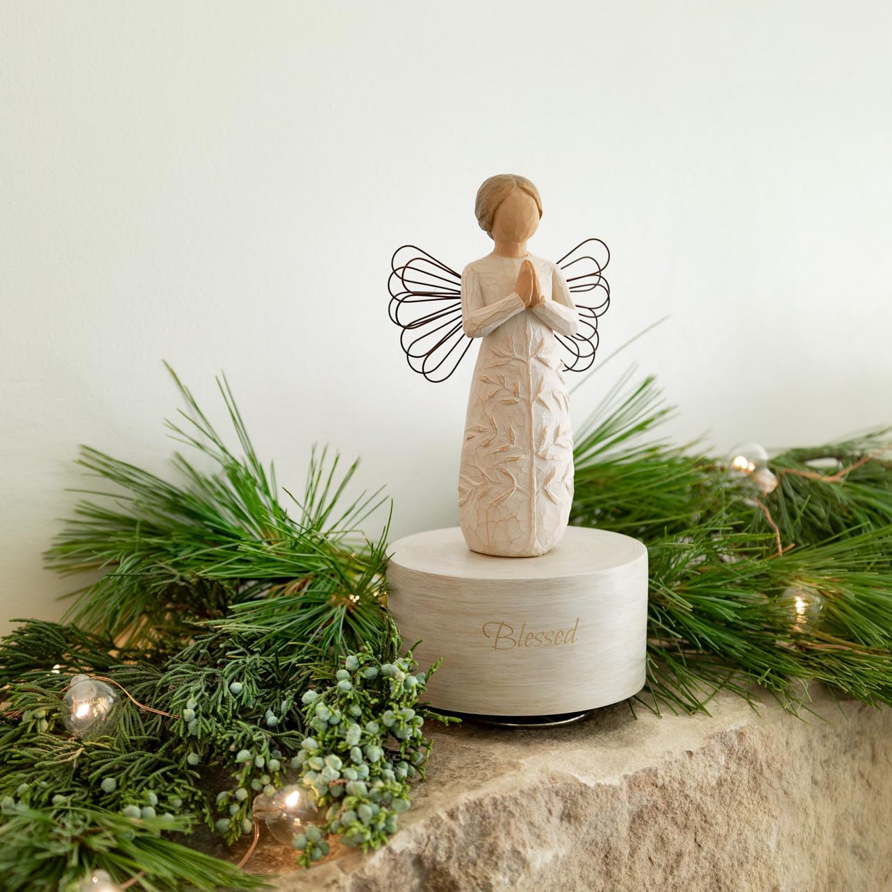 Willow Tree A Tree, a Prayer angel dress detail highlighting the carved tree motif for serene decor