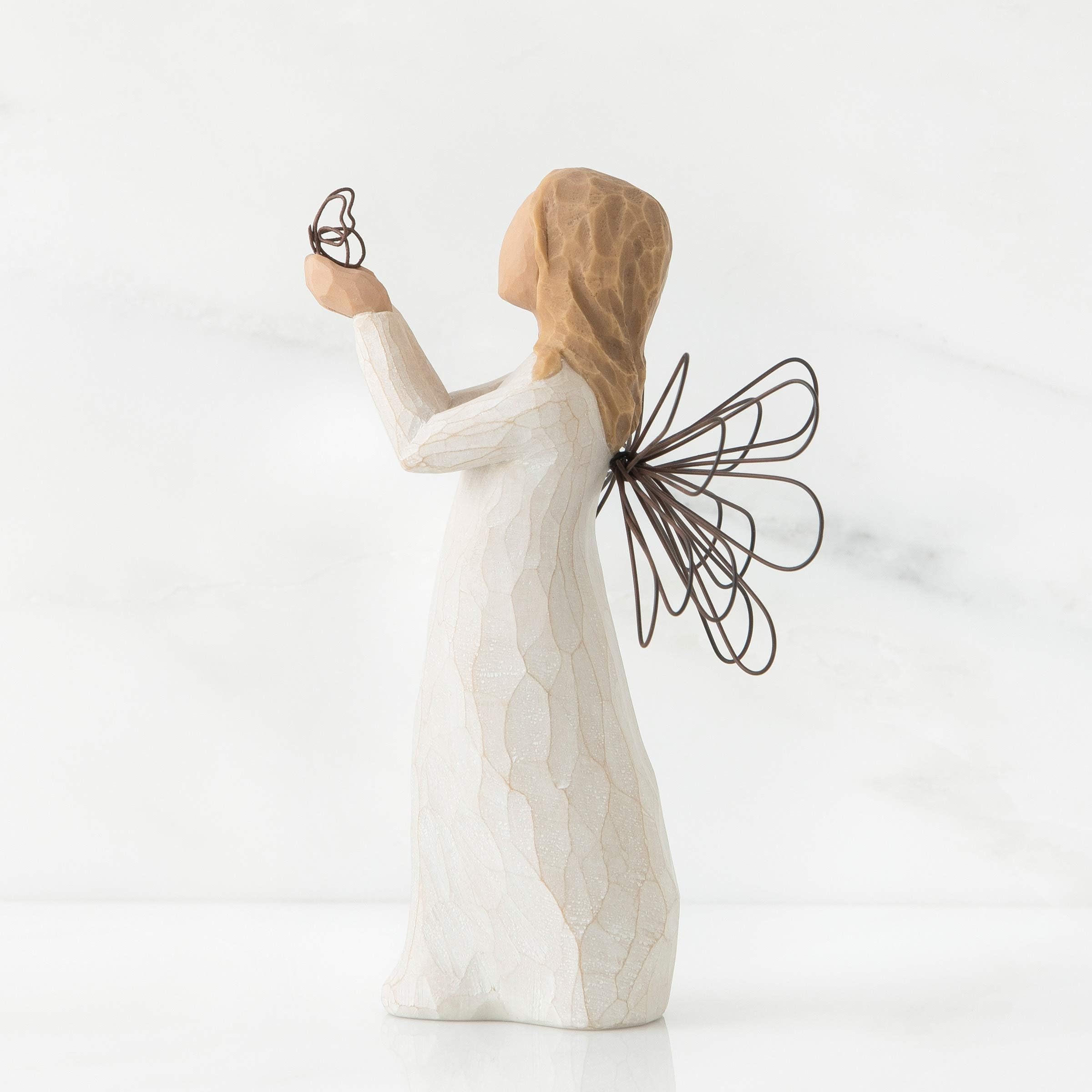 Willow Tree cream-dress angel sculpture ready for shelf or mantel display.