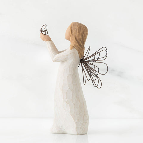 Willow Tree cream-dress angel sculpture ready for shelf or mantel display.