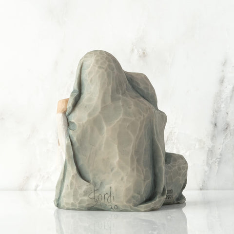 Willow Tree embrace with child figures depicts imaginative play and tenderness for shelf decor.
