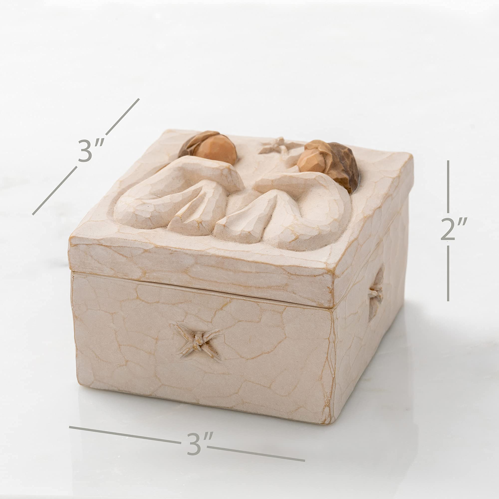 Willow Tree lid shows two figures in cream dresses, display-ready.