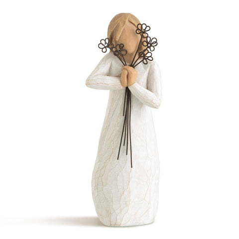 Willow Tree Friendship sculpture in cream dress for shelf display.