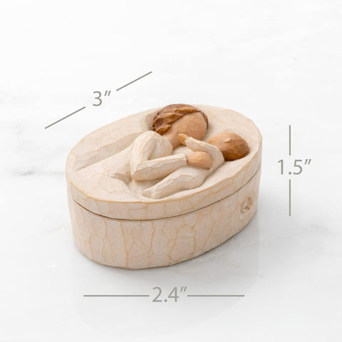 Willow Tree Grandmother box lid detail showing bas-relief figure on cream dress.