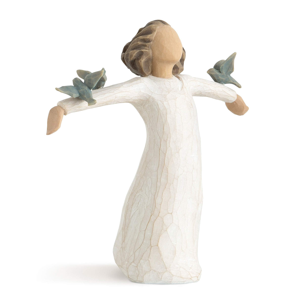Willow Tree Happiness figure with three bluebirds on arms, ideal gift for graduates.