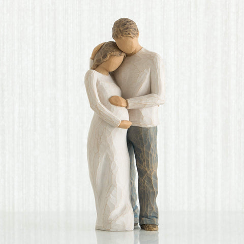Willow Tree pregnant woman in cream dress detail, evokes new beginnings in home decor
