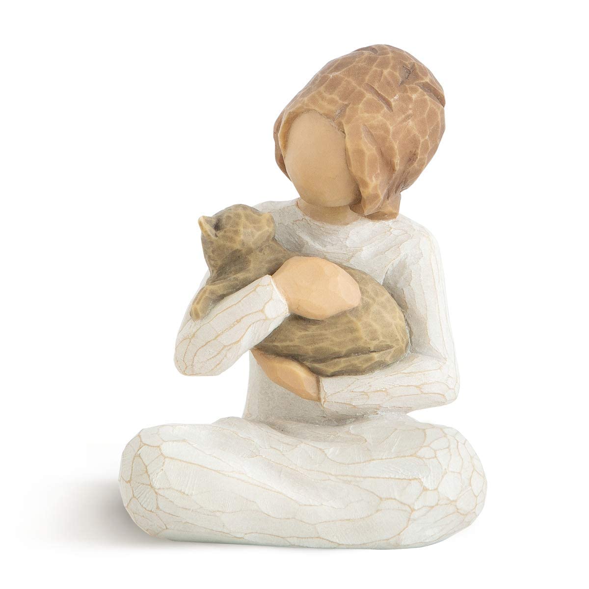 Willow Tree Kindness figure with girl and gray cat for cozy display.
