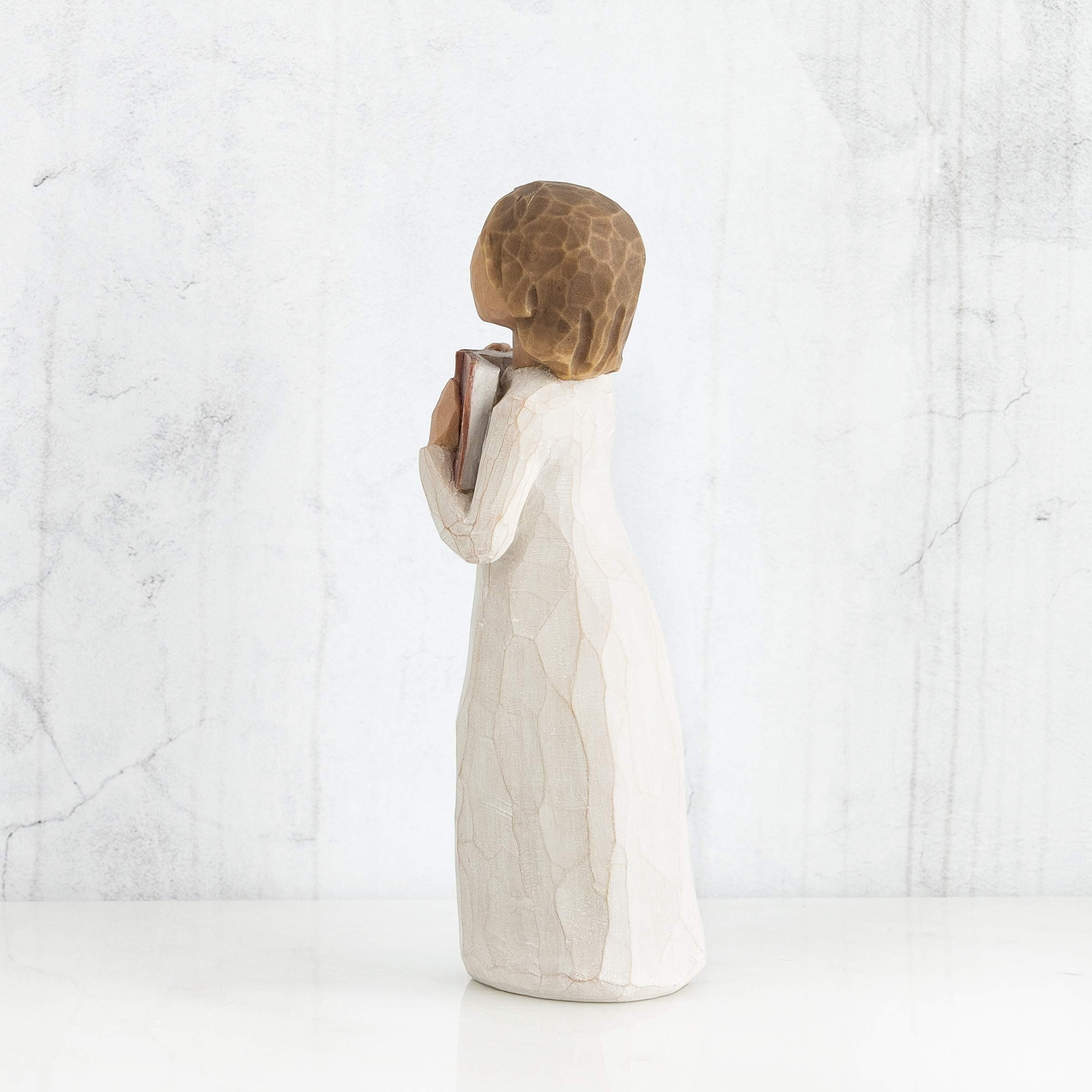 Willow Tree Love of Learning holding book to chest side view, elegant classroom decor