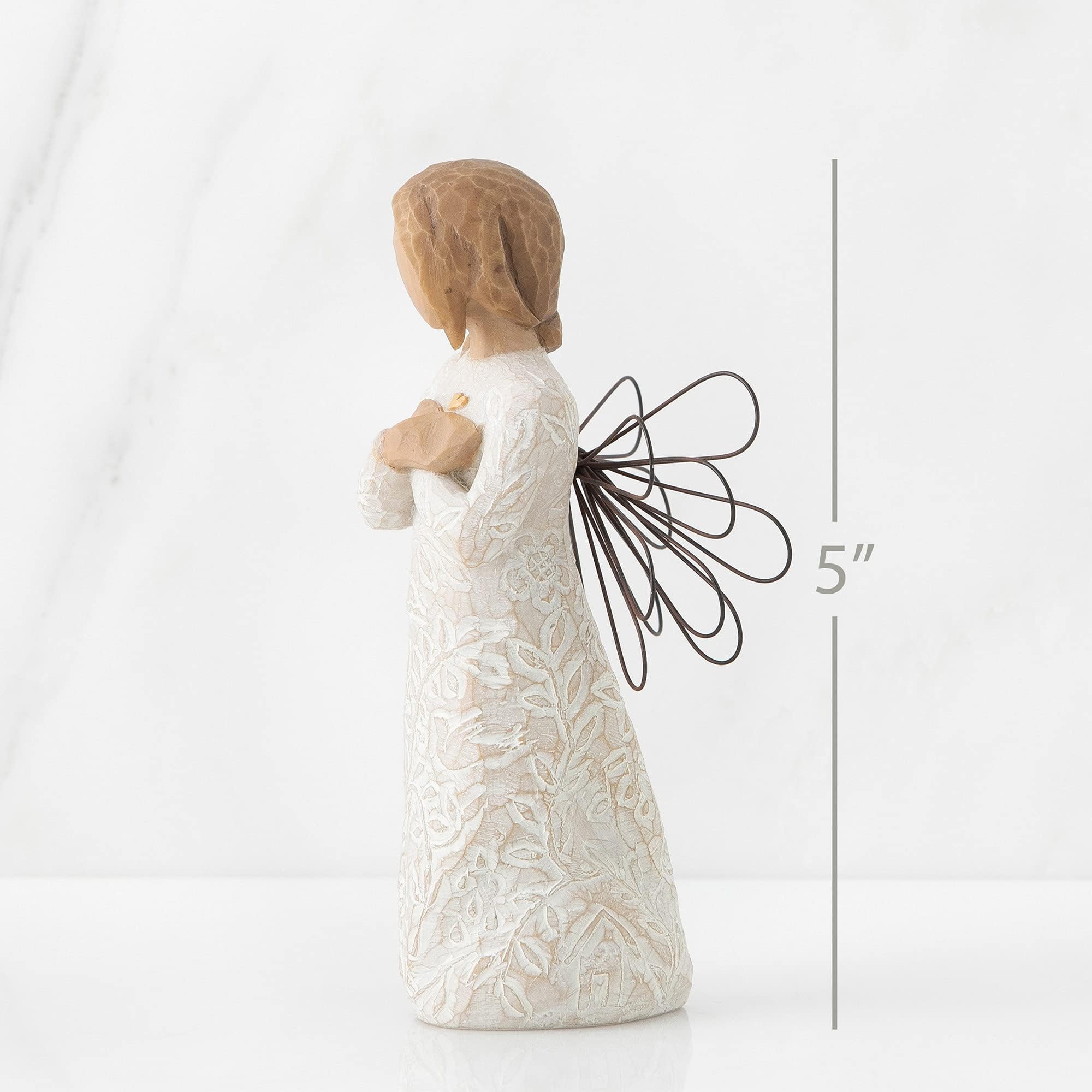 Memories hold heart enclosure card detail on Willow Tree angel figurine.